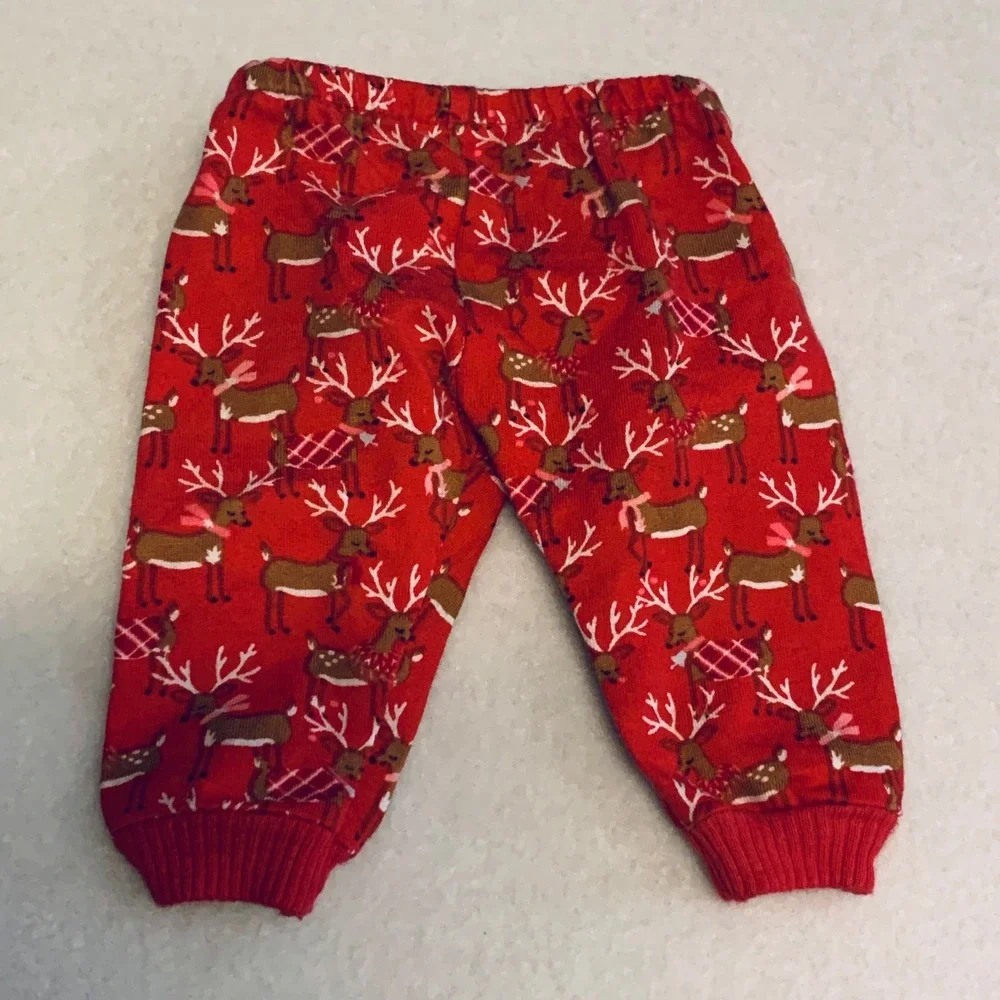 Bitty Baby Doll Pajama Pants Red Festive Reindeer Holiday Print American Girl‎